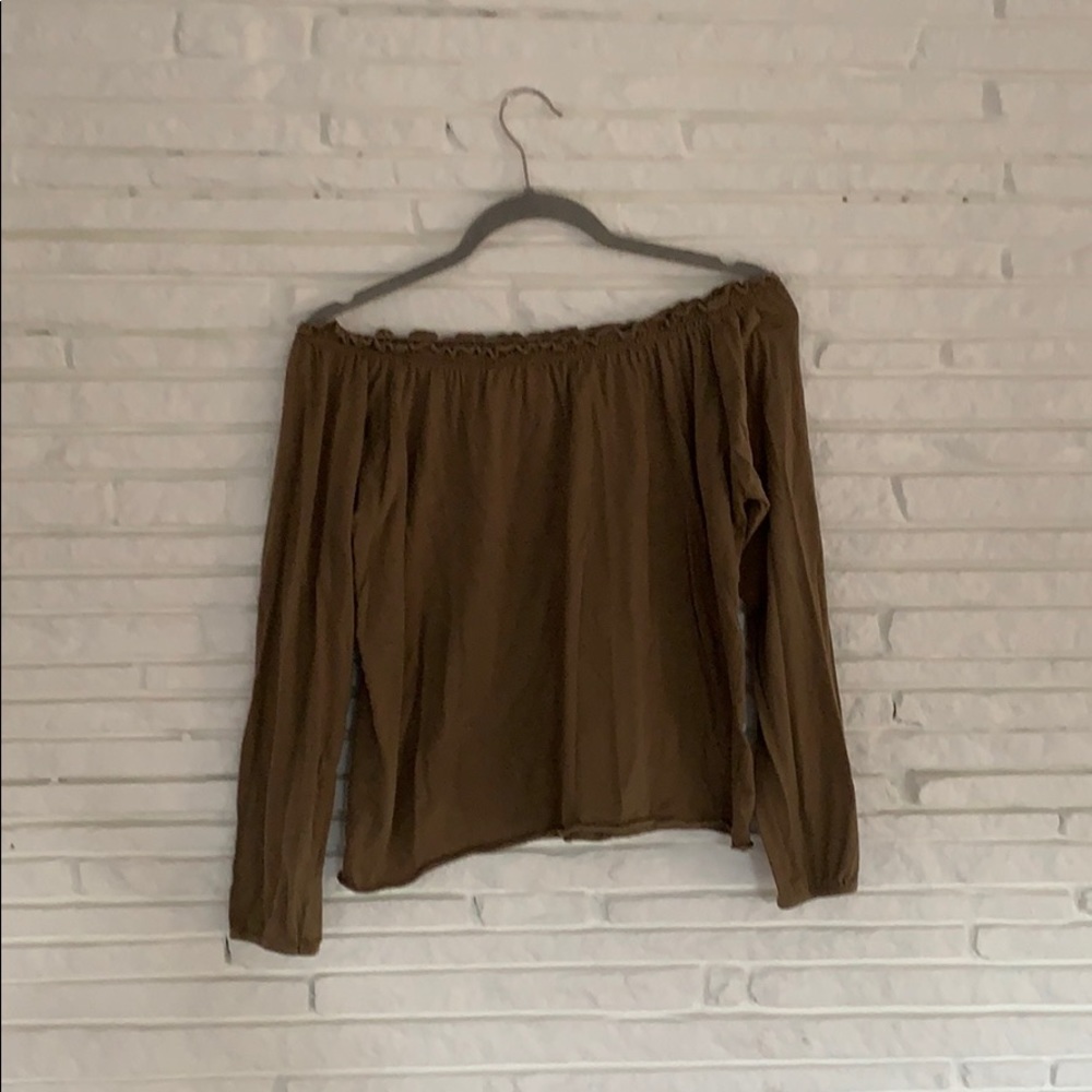 Olive colored off the shoulder top